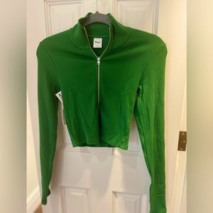 NWT - Aritzia TNA Copley Juniper Green Zip Crop Top